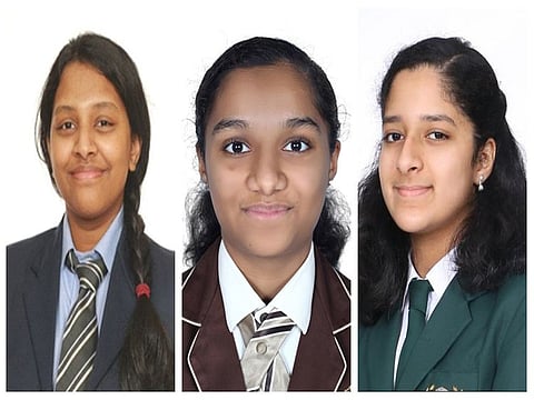 (L to R) Harini Vaithilingam from JSS School Dubai, Neha Phillip from GEMS Our Own English High School Sharjah and Anagha Ramaswamy of Delhi Private School Dubai were among some of the best performing students in the UAE for the Class 10 exams under India’s CBSE curriculum