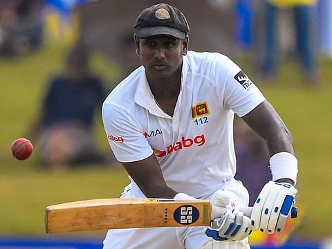 Sri Lanka's Angelo Mathews plays a shot during the first day of the second Test against Pakistan at the Galle International Cricket Stadium in Galle.