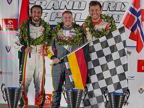 Al Mansoori (left) Stefan Hagin (centre) and Tobias Munthe-Kaas on the Grand Prix of Poland podium.