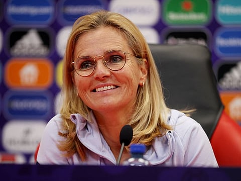 England manager Sarina Wiegman during a press conference ahead of the Euro 2022 semi-final against Sweden tonight.
