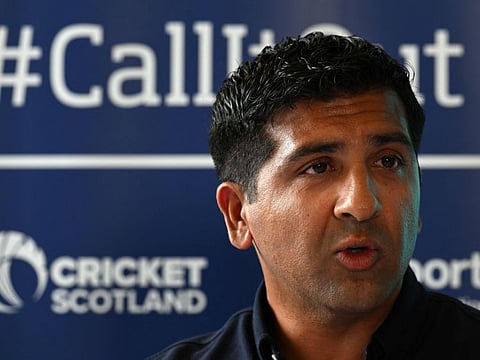Cricketer Majid Haq speaks at a press conference at Stirling Court hotel in Stirling. An independent review into allegations of racism at Cricket Scotland has found the governance and leadership practices of the organisation to be "institutionally racist".