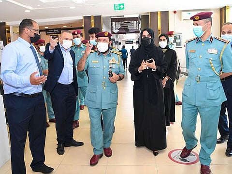 Brigadier Dr Mohammad Saeed Al Hamidi, Director General of Central Operations at RAK Police and other officials at the Belhasa Driving Centre.