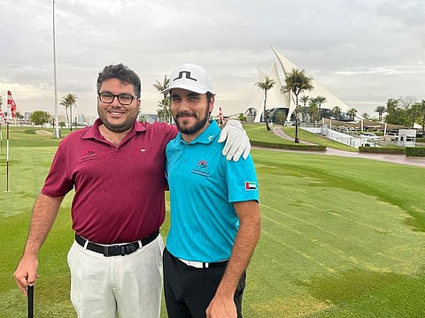Khalid Yousuf, left, and Ahmad Skaik during enhanced training at Dubai Creek Golf and Yacht Club, preparing to represent the UAE and Emirates Golf Federation in next month's Eisenhower Trophy in France.