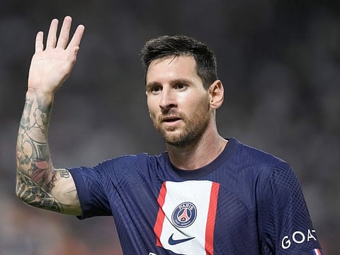 PSG's Lionel Messi waves during the French Super Cup final match against Nantes at Bloomfield Stadium in Tel Aviv on July 31.
