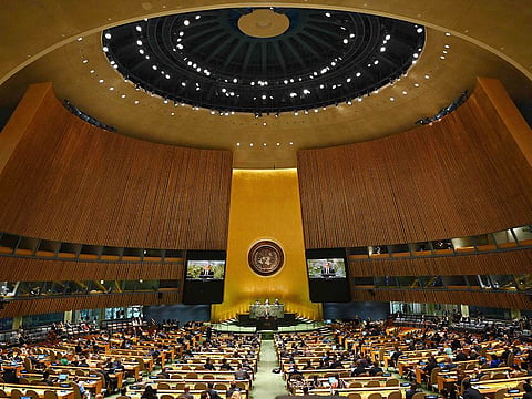 US Secretary of State Antony Blinken speaks during the 2022 Review Conference of the Parties to the Treaty on the Non-Proliferation of Nuclear Weapons at the United Nations in New York City on August 1, 2022.