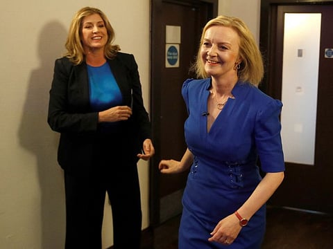MP Penny Mordaunt and Conservative leadership candidate Liz Truss attend a hustings event, part of the Conservative leadership campaign, in Exeter, Britain, on August 1, 2022.