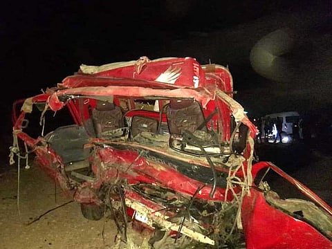A mangled vehicle involved in the road crash at Sohag, 465km south of Egypt's capital Cairo