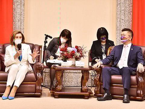 US House of Representatives Speaker Nancy Pelosi attends a meeting with Legislative Yuan Vice President Tsai Chi-chang at the parliament in Taipei, Taiwan on August 3, 2022.