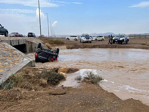 The vehicle that overturned in the mishap in Al Ain on Wednesday.
