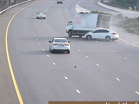 A 'dangerous driving' clip from a video posted by Abu Dhabi Police