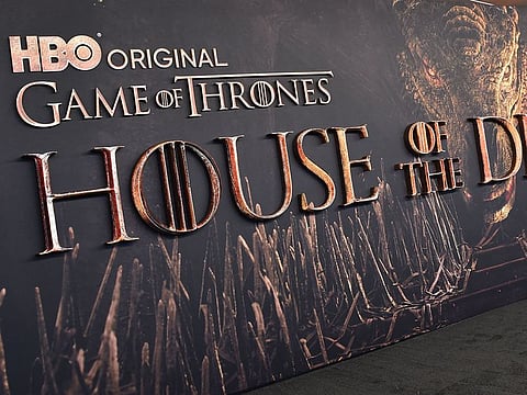 View of the backdrop for the world premiere of HBO original drama series "House of the Dragon" at the Academy Museum of Motion Pictures in Los Angeles, July 27, 2022.