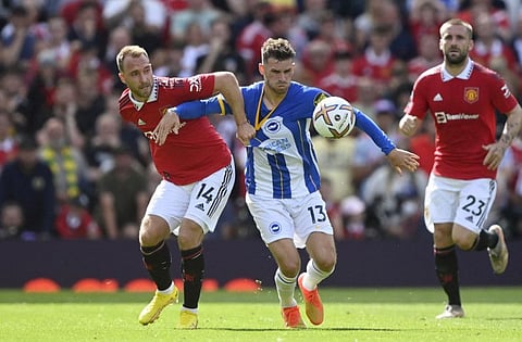 Brighton & Hove Albion's Pascal Gross (right) in action with Manchester United's Christian Eriksen at Old Trafford.