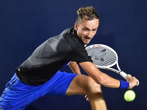 Russia's Daniil Medvedev returns the ball to Britain's Cameron Norrie during their Mexico ATP Open 250 men's singles final tennis match at the Cabo Sports Complex in Los Cabos, Mexico.