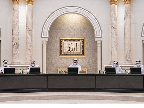 (centre) Sheikh Sultan bin Ahmed bin Sultan Al Qasimi, Deputy Ruler of Sharjah and Deputy Chairman of Sharjah Executive Council, chaired the meeting of the council on Tuesday at the Ruler's Office