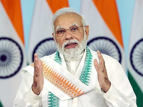 Prime Minister Narendra Modi speaks during the dedication to the Nation of Indian Oil's 2G Ethanol Plant at Panipat Refinery via video conferencing on the occasion of World biofuel day, in New Delhi on Wednesday, August 10, 2022.