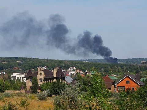 Smoke rises after shelling during Ukraine-Russia conflict in the city of Donetsk, Ukraine August 10, 2022.