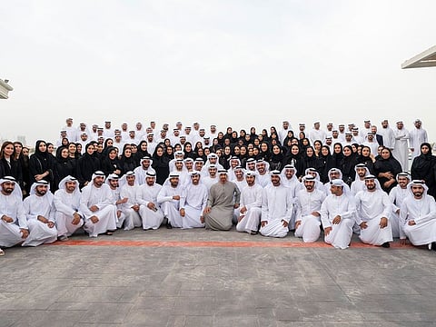 President His Highness Sheikh Mohamed bin Zayed Al Nahyan (centre front) with UAE youth
