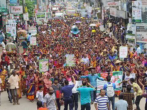 Bangladesh's tea garden workers protest in Srimangal on August 13, 2022.