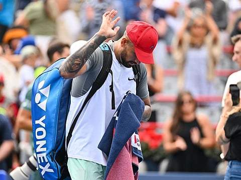 Nick Kyrgios of Australia walks off the court after his loss to Hubert Hurkacz of Poland during Day 7 of the National Bank Open at Stade IGA in Montreal, Canada.