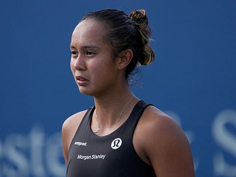 Leylah Fernandez of Canada looks on during her match against Ekaterina Alexandrova of Russia during the Western & Southern Open at the Lindner Family Tennis Center in Mason, Ohio.