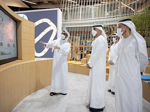 Sheikh Khaled bin Mohamed bin Zayed Al Nahyan (second from left) at the TAMM Factory in Abu Dhabi