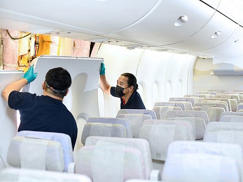 One of the Emirates A380s undergoing the retrofit programme.