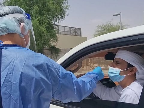 The new drive-through COVID-19 testing centre at Al Wagan Hospital in Al Ain.