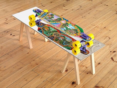 Pictured is “Dreams on Wheels”, 2013, painted by Ustad Abdullah, Kabul.