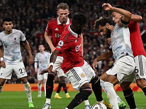 United are not the only iconic English club on the market with Glazer family open to selling the club. Liverpool's owners the Fenway Sports Group, too, are also seeking to sell a share or all of their stake in the six-time European champions. File photo: Man Utd clash against Liverpool in the English Premier League.