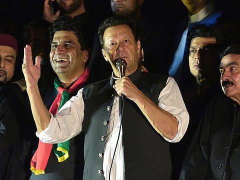 Pakistan's former Prime Minister Imran Khan addresses during an anti-government rally in Islamabad.