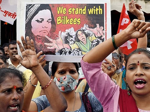Women's organisations protest against the remission of the sentence given to the convicts of Bilkis Bano's case by the Gujarat government, at Dadar, in Mumbai on Tuesday. Such protests have been few and far between.