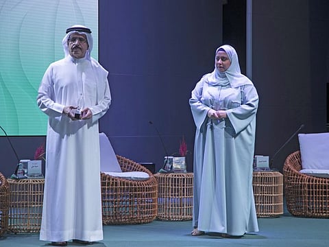 Saeed Mohammed Al Tayer and Fatima Al Jokar at the eighth Emirati Women’s Forum in Dubai on August 24.