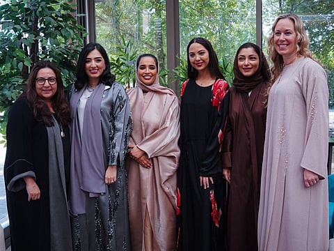 From left: Five Emirati women Tala Badri,  Maitha Alawadi,  Jouhayna Almheiri, Fatima Al Qubaisi and Tahany Taher  with moderator Jennifer Blandos share inspiring stories of breaking barriers ahead of Emirati Women's Day.