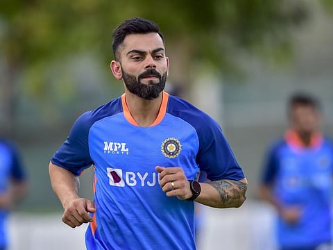 India's Virat Kohli during a warm-up session ahead of the team training at ICC Academy for DP World Asian Cup.