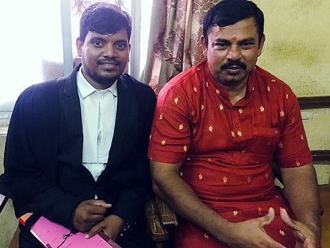 Raja Singh with his lawyer in Hyderabad.