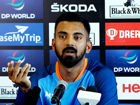 India vice-captain KL Rahul addresses a press conference ahead of the DP World Asia Cup in Dubai on August 26, 2022.