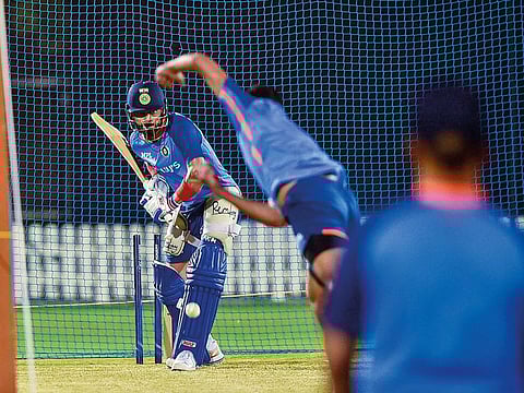 India's Virat Kohli during a nets session at the ICC Academy, ahead of the DP World Asia Cup cricket tournament, in Dubai on Thursday.