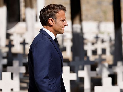 French President Emmanuel Macron visits the European Saint-Eugene Cemetery in Algiers on August 26, 2022.