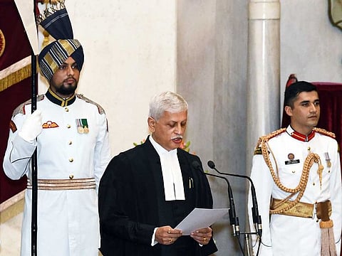 Justice Uday Umesh Lalit takes oath as the 49th Chief Justice of India, at Rashtrapati Bhavan, in New Delhi on Saturday, Aug 27, 2022.