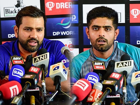Captains Rohit Sharma of India and Babar Azam of Pakistan address press conferences on the eve of their game in the DP World Asia Cup, in Dubai on August 27, 2022.