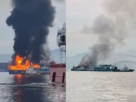 A roll-on-roll-off (Roro) ship caught fire of Batangas port in the Philippines.