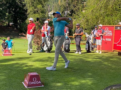 Adrian Meronk in action on the golf course today in the third round in Switzerland on the DP World Tour.