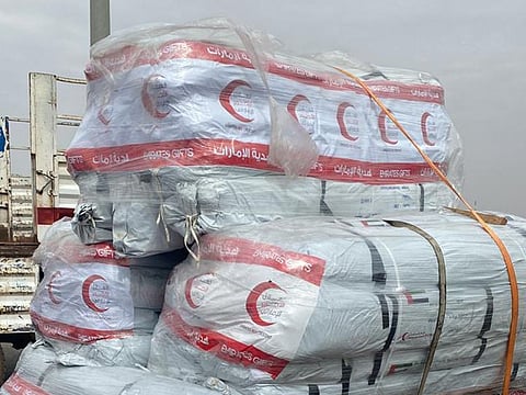 The supplies include around 10,000 tents, 28,000 food and medical aid parcels, and 120 tonnes of various shelter materials