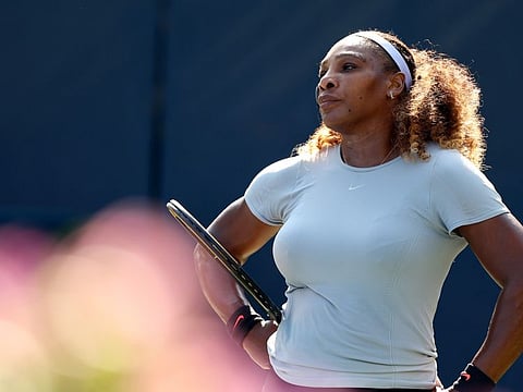 Serena Williams of the United States pauses during practice before the start of the US Open at USTA Billie Jean King National Tennis Center in the Flushing neighborhood of the Queens borough of New York City.