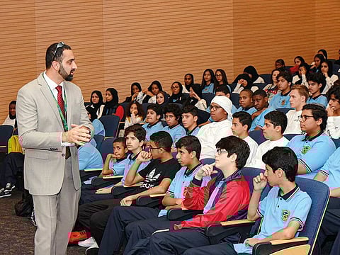 Dr Asif Padela interacts with his students at a session at Al Yasat Private School