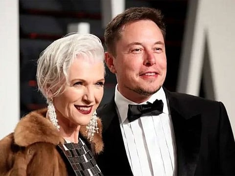 Maye Musk with son Elon Musk at the 2017 Oscar's Vanity Fair party