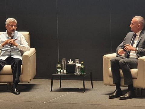 India’s External Affairs Minister, Dr Subrahmanyam Jaishankar (left) speaking at the Anwar Gargash Diplomatic Academy in Abu Dhabi on Thursday.