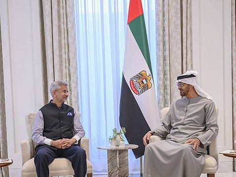 President His Highness Sheikh Mohamed bin Zayed Al Nahyan (right) with Dr Subrahmanyam Jaishankar, India’s Minister of External Affairs