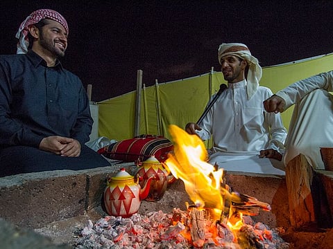 Arabian tradition: It is not uncommon for friends and family to sit around warm fires in winter and regale each other with poetry and anecdotes (Picture for illustrative purposes only)
