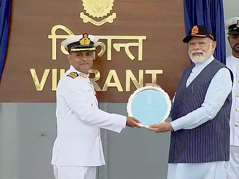 PM Narendra Modi commissions indigenous Aircraft Carrier IAC Vikrant, the largest & most complex warship ever built in India's maritime history, into the Indian Navy at a ceremony in Kochi, Kerala.